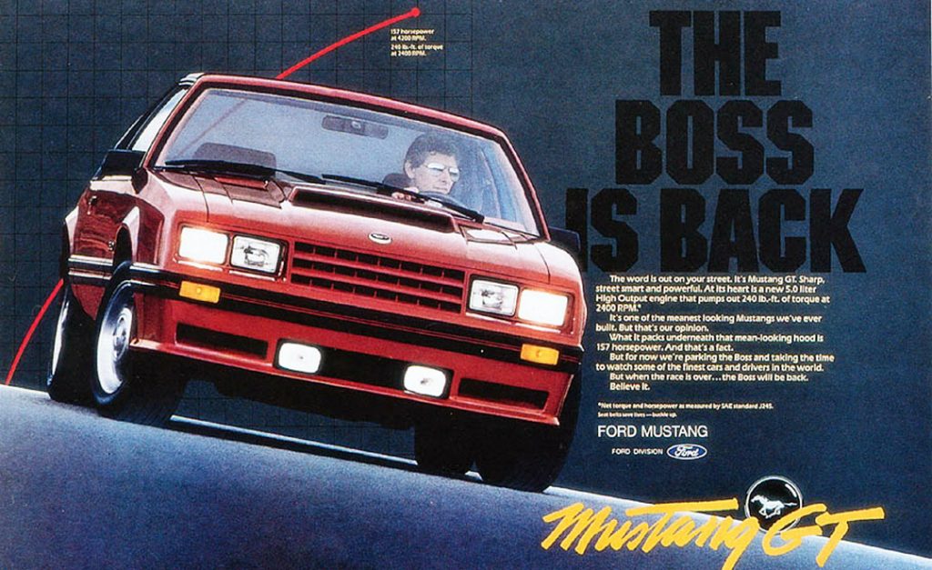 82 Mustang GT "Boss is back" Ford Brochure Ad