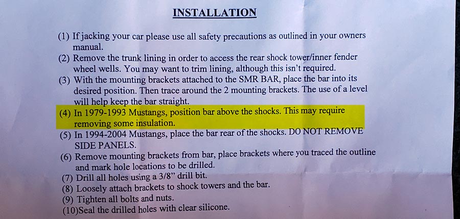 SMR instructions foxbody mustang strut tower rear