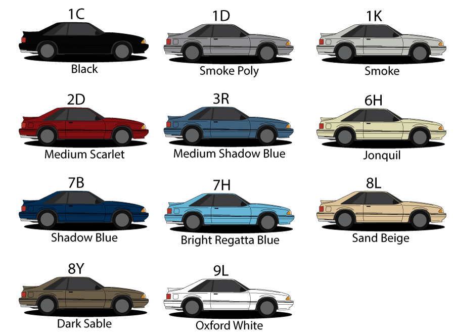 1987 color codes fox body mustang